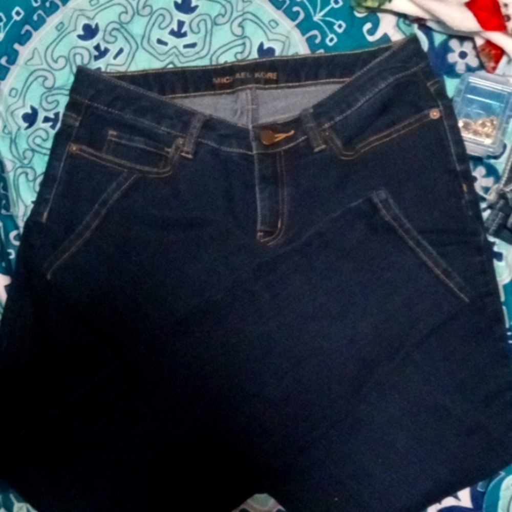 MK Michael Kors Izzy Skinny Slim Through Dark Rinse Logo Jeans Size 14/30